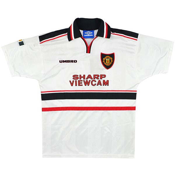 Auswärtstrikot Thailand Manchester United Retro 1998 1999 Weiß Günstige Fußballtrikots